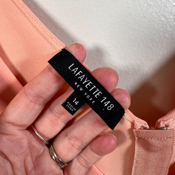 Lafayette 148 Laurie Ruffle Detail Shift Dress Size 14 Coral Event Wedding Guest - Picture 3 of 10